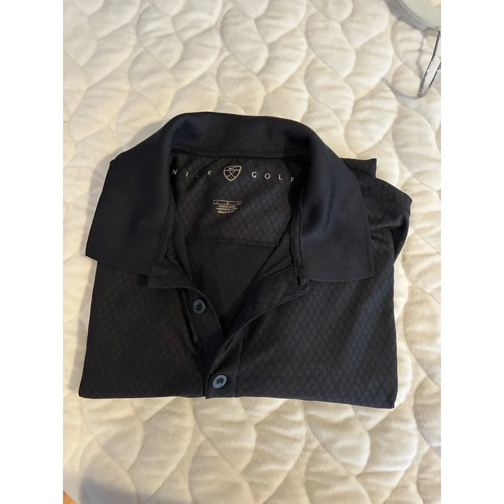 Nike Golf Polo Shirt Dri-FIT Black Diamond‎ Weave Short Sleeve Athletic Mens-L